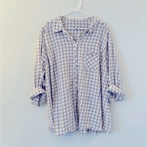 Croft & Barrow Women's Gray & White Plaid Flannel Shirt
